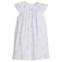 Little English traditional children's clothing. Smocked pima cotton knit dress with bow and flower print for little girls for Spring