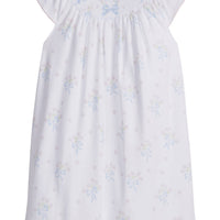 Little English traditional children's clothing. Smocked pima cotton knit dress with bow and flower print for little girls for Spring