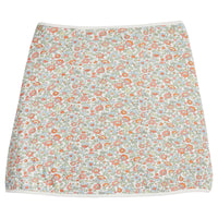 little english classic children's clothing girls light orange, blue, green, and cream floral skirt with cream piping for fall