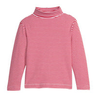 little english classic children's clothing red stripe turtleneck, soft cotton long sleeve top for fall