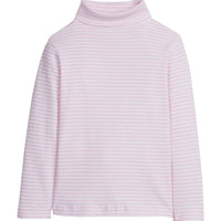 little english classic children's clothing, girls light pink and white striped cotton turtleneck
