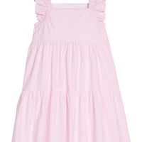 Little English traditional children's clothing. Classic sleeveless tiered dress for girls in light pink seersucker gingham