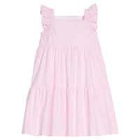 Little English traditional children's clothing. Classic sleeveless tiered dress for girls in light pink seersucker gingham