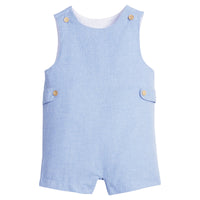 Little English classic john john for toddler boys. Soft blue flannel-like romper with vintage cut for Fall