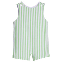 Little English traditional children's clothing. Classic john john for toddler boys in light green and white Meriwether stripe