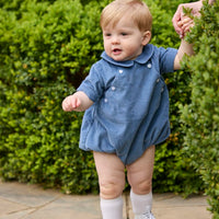 little english classic children's clothing, baby boys stormy blue corduroy bubble with collar and buttons at chest for fall