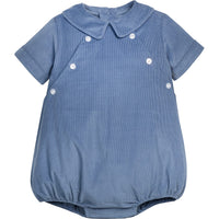 little english classic children's clothing, baby boys stormy blue corduroy bubble with collar and buttons at chest for fall