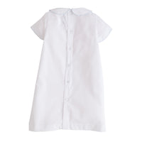 Little English traditional children's clothing, baby boy's classic newborn day gown for Spring with blue whipstitch detailing