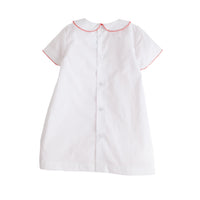 Little English traditional children's clothing, baby boy's classic newborn day gown for Spring with red whipstitch detailing