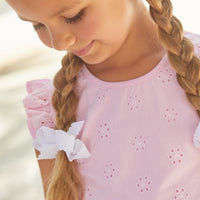 Little English traditional children's clothing, girl's casual eyelet tank in pink with ruffle sleeve detail for Spring