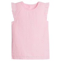 Little English traditional children's clothing, girl's casual eyelet tank in pink with ruffle sleeve detail for Spring