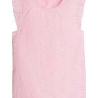 Little English traditional children's clothing, girl's casual eyelet tank in pink with ruffle sleeve detail for Spring