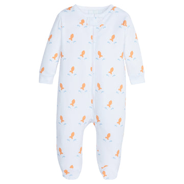 Little English classic children's clothing, baby long-sleeved footie with printed orange goldfish motif 