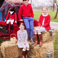 classic girls clothing girls flowy long sleeve dress with peter pan collar and red piping detailing