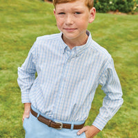 little english boy's traditional button down in blue window pane