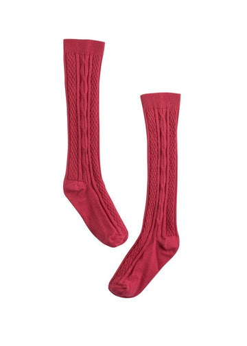 Little English girl's cable knee high in rose pink for fall