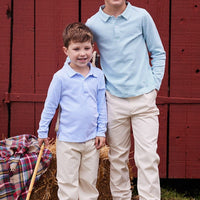 Little English traditional boy's pants, classic banded pull on pant in khaki for fall