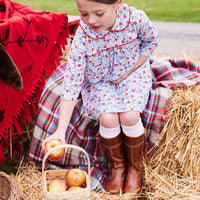 classic girls clothing girls flowy long sleeve dress with peter pan collar and red piping detailing