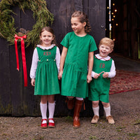 classic childrens clothing girls evergreen jumper with scallop details and wooden buttons