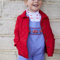 printed turtleneck with red fire trucks, Little English classic boy's turtleneck