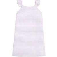 classic childrens clothing girls pink and white striped dress with ruffle straps
