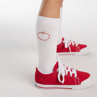 Little English classic white knee high socks with red apple embroidery