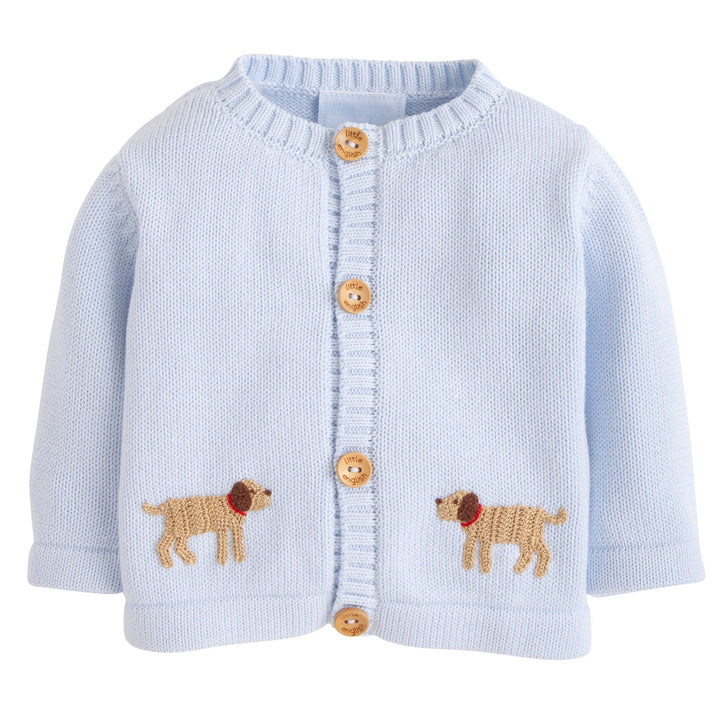 Little English traditional baby clothing, signature crochet sweater with lab for baby boy