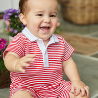 Little English Traditional Peter Pan Romper In Red Stripe