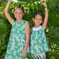 classic childrens clothing girls halter top with green and white floral pattern