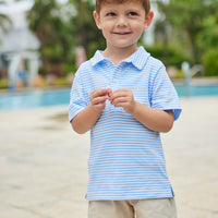 Short Sleeve Polo - Light Blue Stripe