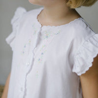 classic girls white cotton tea blouse with bow and flower embroidery