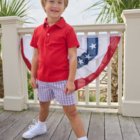 Little English classic boy's polo for spring, traditional short sleeve soft cotton polo in red