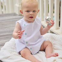Little English Classic davis day set with embroidered sailboats and buttons running down front right side, for baby
