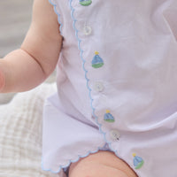 Little English Classic davis day set with embroidered sailboats and buttons running down front right side, for baby
