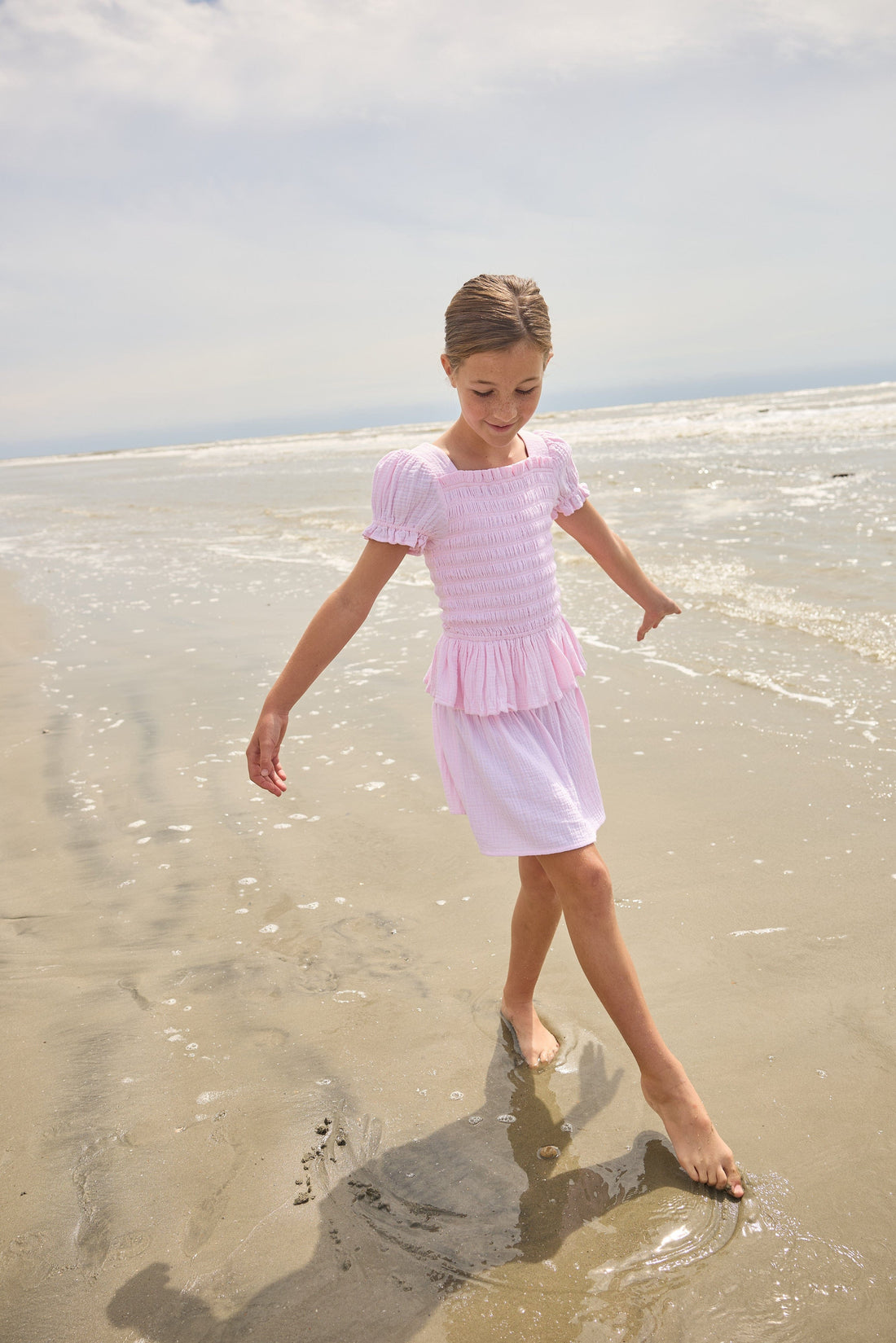 Little English classic isla top in jaipur pink with smocked details, isla skirt in jaipur pink, for little girl 