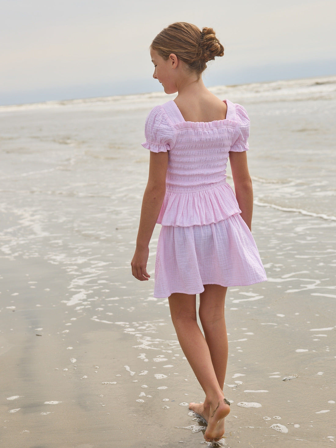 Little English classic isla skirt in jaipur pink with smocked waistband, for little girl 
