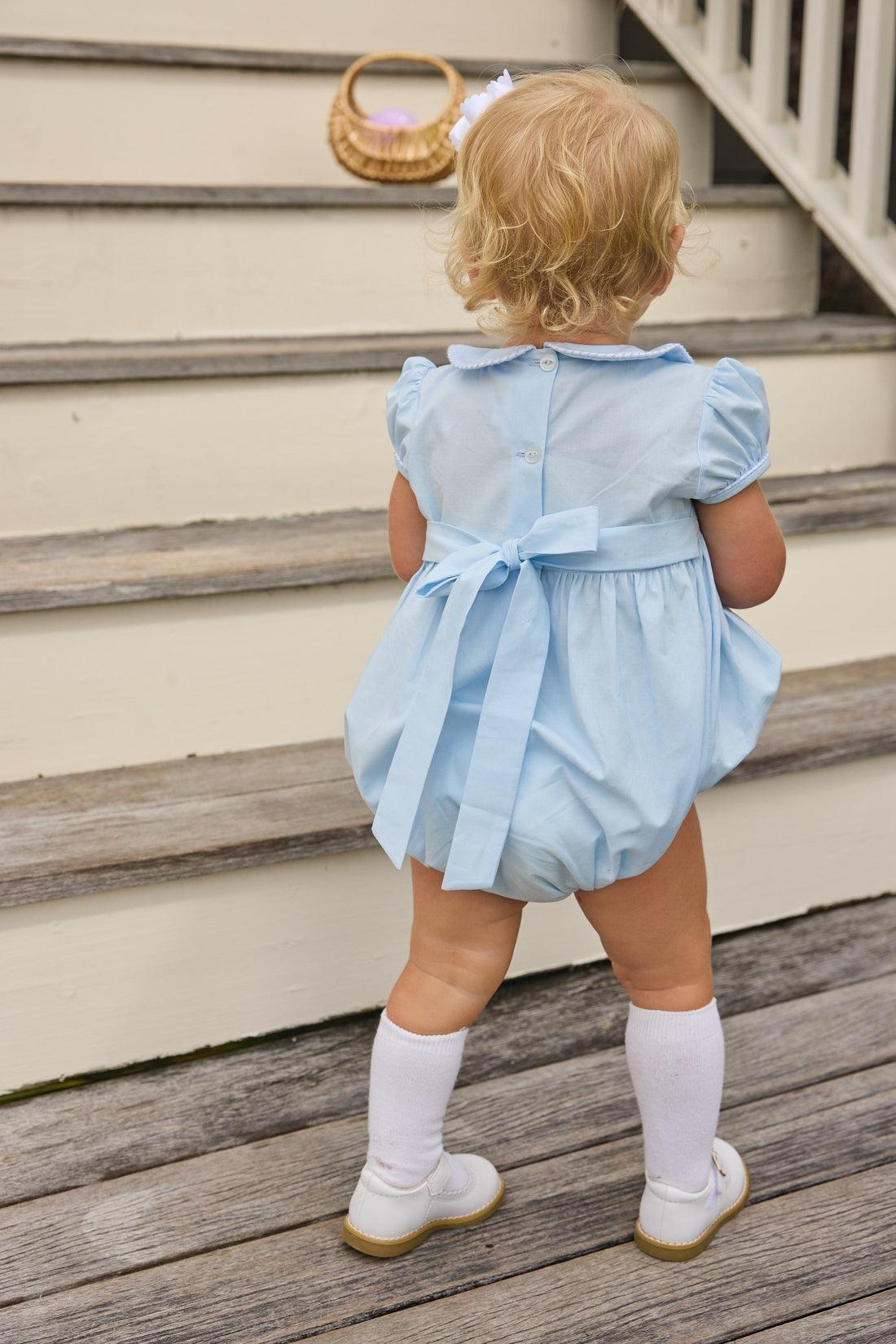 Light Blue Hand-Smocked Emery Bubble | Easter & Special Occasion Bubble for Baby Girls Little English Light Blue Hand-Smocked Emery Bubble | Easter & Special Occasion Bubble for Baby Girls Little English
