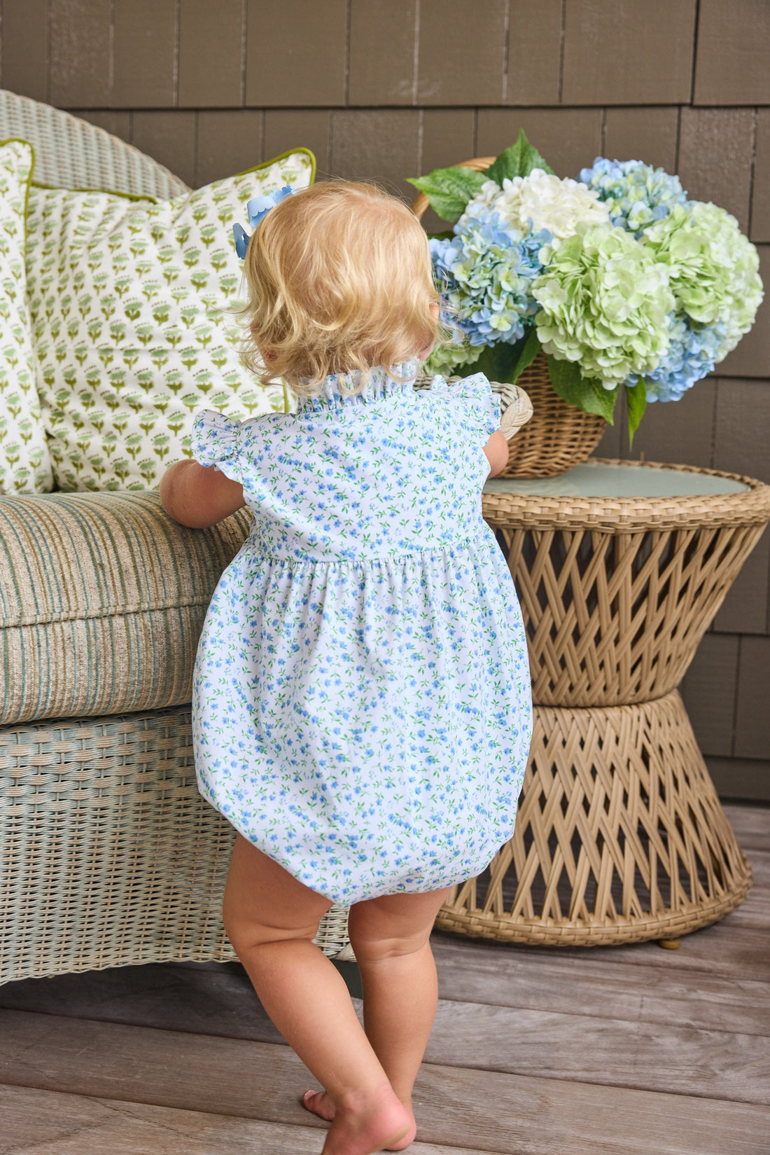 Mayfair Floral Birdie Bubble in Blue/Green for Baby Girl Little English Mayfair Floral Birdie Bubble in Blue/Green for Baby Girl Little English