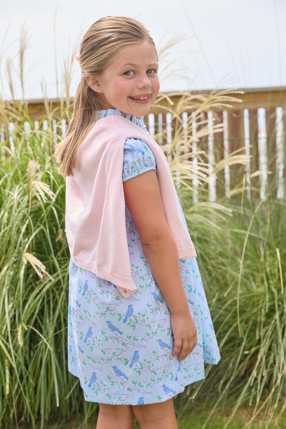 Little English | Cherry Blossoms Birdie Dress - Blue Bird Print Girl Dress 7 Little English | Cherry Blossoms Birdie Dress - Blue Bird Print Girl Dress 7