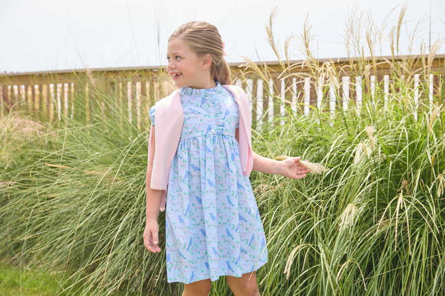 Cherry Blossoms Birdie Dress - Blue Bird Print Girl Dress  Little English