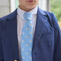 Little english classic wool blazer in navy, neck tie in light blue with bunny and easter egg motifs, for little boy 