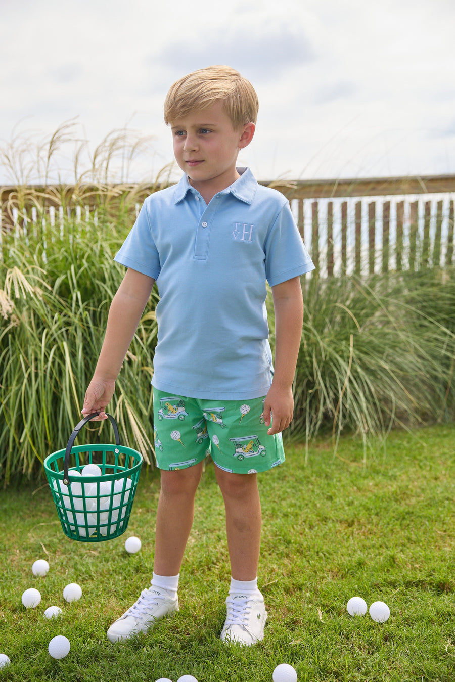 Blue Paws on Par Basic Short - Boy Golf Print Twill Shorts