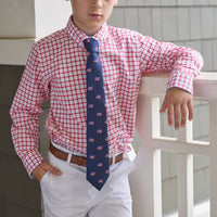 Little English traditional children's clothing.  Navy blue neck tie with American flag print for boys for Spring