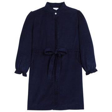 little english classic childrens clothing girls navy corduroy dress with front ruffled placket and collar