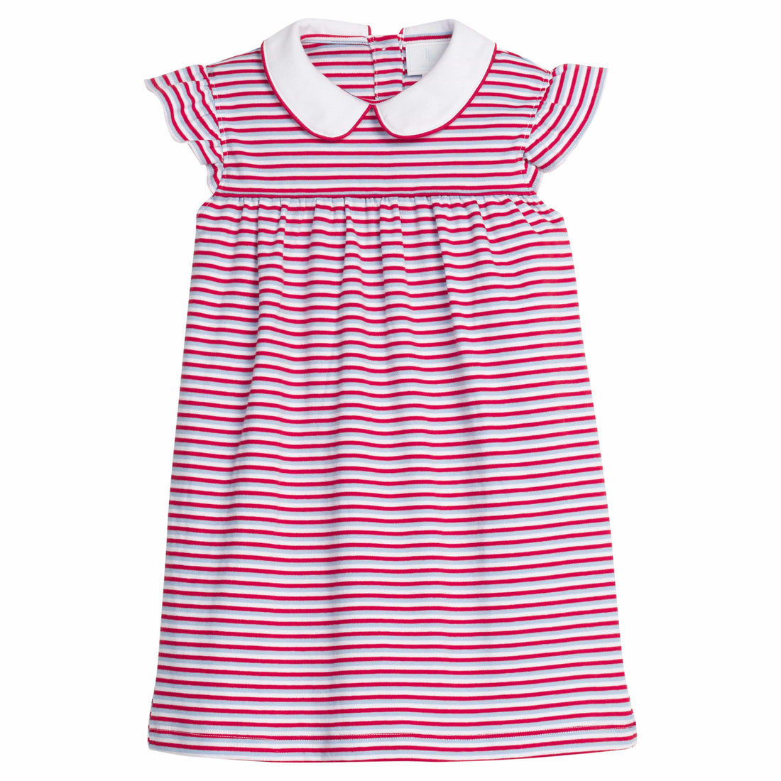 Little English classic knit dress in red, white, and blue americana stripe with a peter pan collar and flutter sleeves for little girl