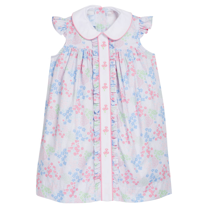 Little English traditional children's clothing.  Ruffled floral dress for toddler girl for Spring.