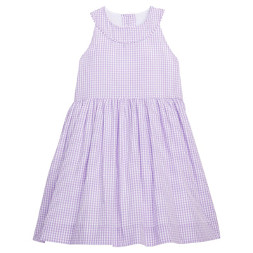 Little English traditional children's clothing, halter neck dress in lavender gingham for little girls for Spring