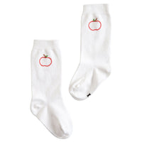 little english classic childrens clothing unisex white knee high socks with embroidered apples