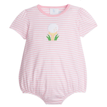 Little English classic children’s clothing, baby's light pink short-sleeve striped bubble with applique golf ball and tee