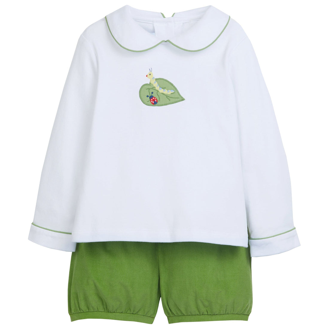little english classic childrens clothing boys shirt and short set with caterpillar motif on shirt